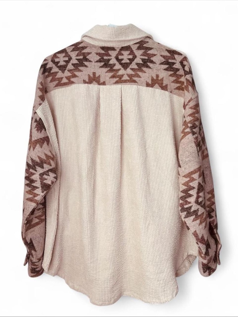 Boho Aztec-Print Cream Button Down  Shacket - Picture 2 of 8